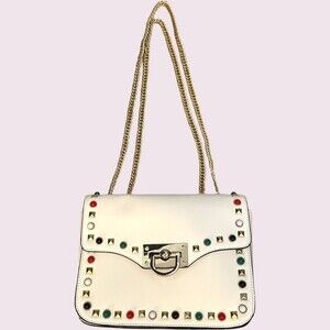 Gail Labelle White Handbag Shoulder Bag Gold Chain Purse Studded Detail NWOT